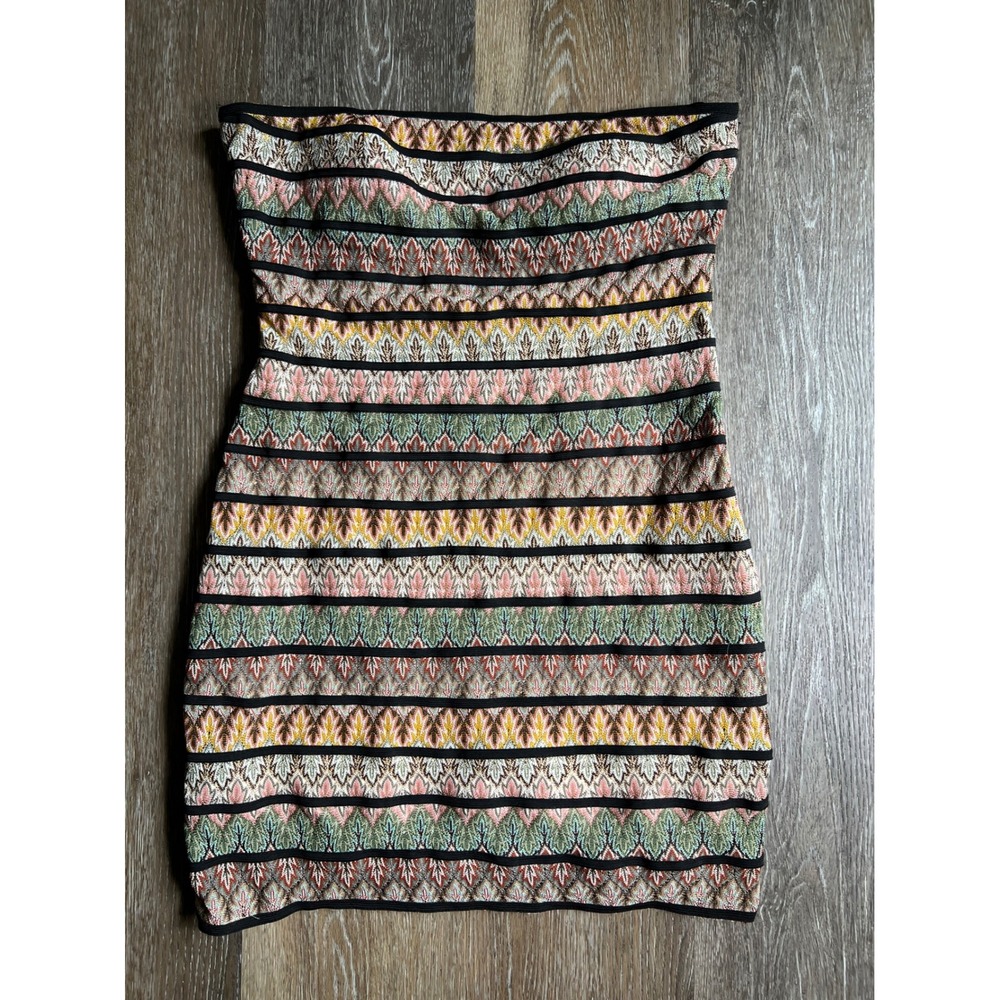 Forever 21 Tube Dress Womens Large Multi Color Chevron Strapless Mini Bodycon